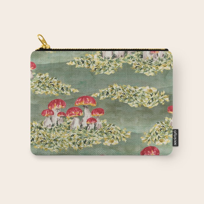 Watercolor moss and mushroom mosaic pattern Carry All Pouch Gallery Image 1