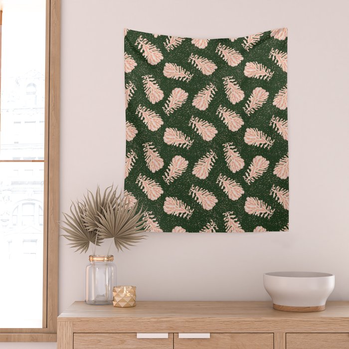 Dancing Pinecones in Forest Green & Pink Wall Tapestry Gallery Image 2