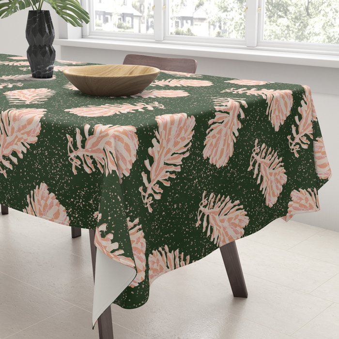 Dancing Pinecones in Forest Green & Pink Tablecloth Gallery Image 3