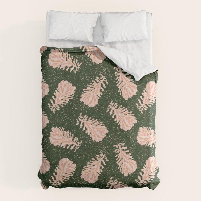 Dancing Pinecones in Forest Green & Pink Duvet Cover Gallery Image 1