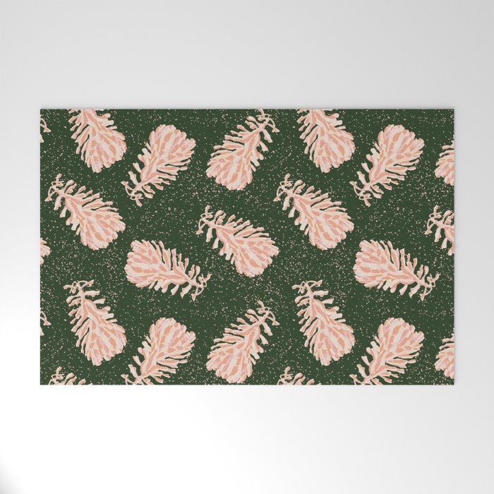 Dancing Pinecones in Forest Green & Pink Welcome Mat Gallery Image 1