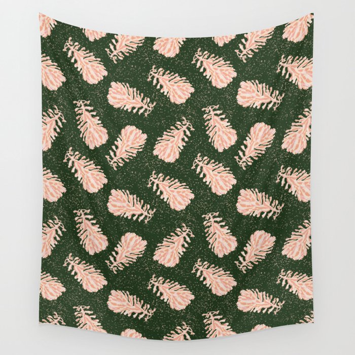 Dancing Pinecones in Forest Green & Pink Wall Tapestry Gallery Image 4