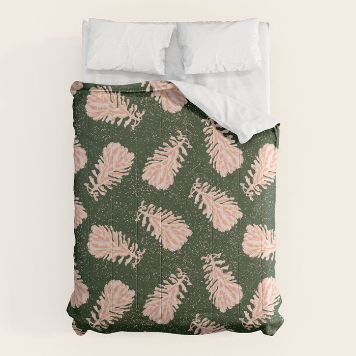 Dancing Pinecones in Forest Green & Pink Comforter Gallery Image 1