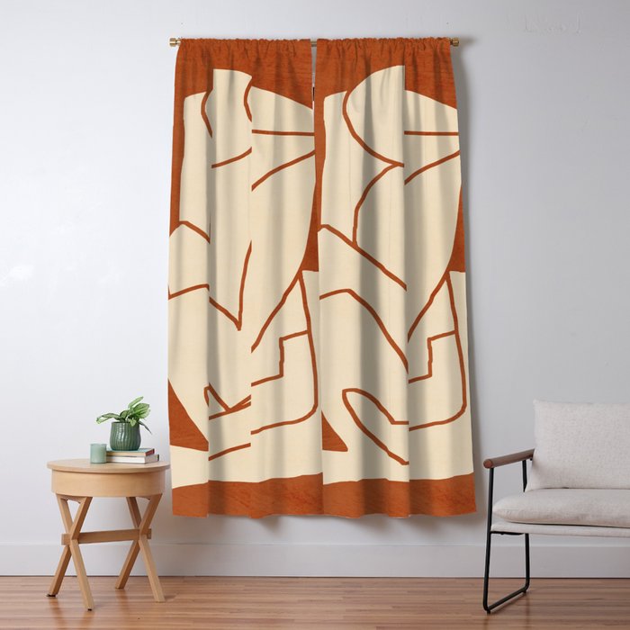 Abstract line art 2 Terracotta 2 Window Curtain Gallery Image 1