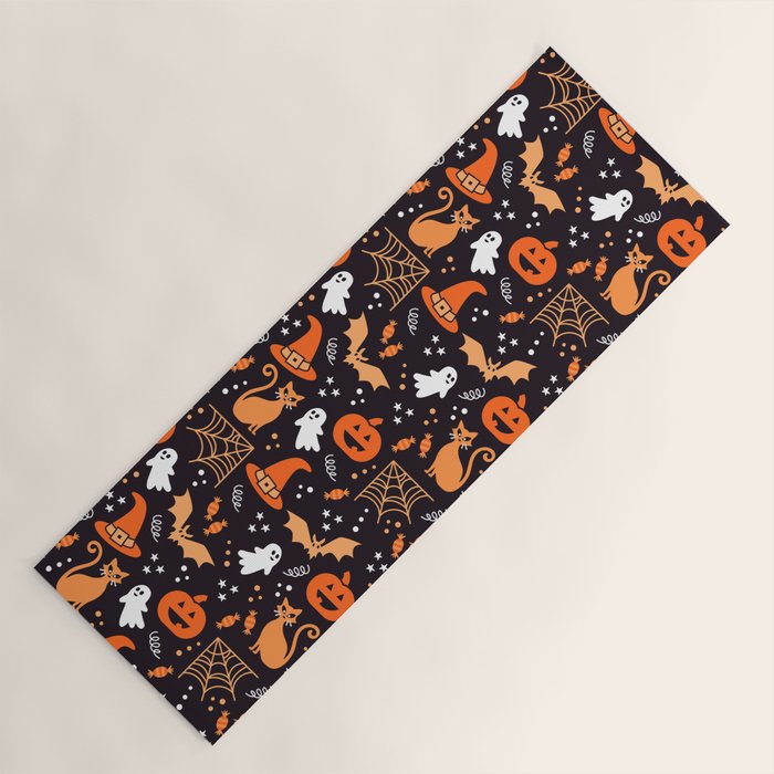 Halloween party illustrations orange, black Yoga Mat Gallery Image 1