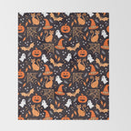 Halloween party illustrations orange, black Throw Blanket Gallery Image 2