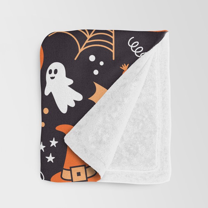 Halloween party illustrations orange, black Throw Blanket Gallery Image 3