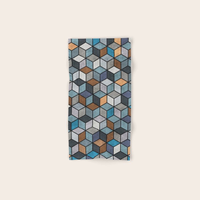Colorful Concrete Cubes - Blue, Grey, Brown Bath Towel Gallery Image 1