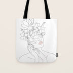 Minimal Line Art Woman with Magnolia Tote Bag Gallery Image 1