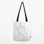 Minimal Line Art Woman with Magnolia Tote Bag Gallery Image 2