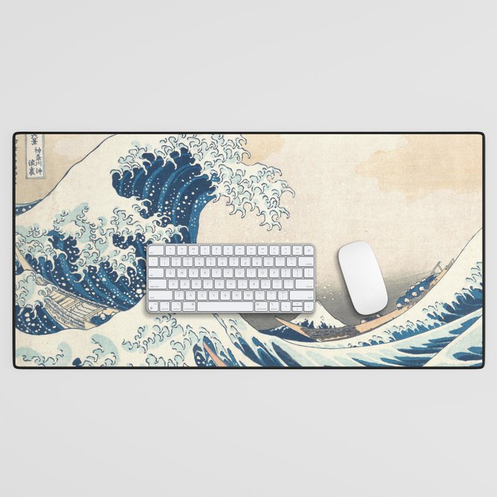 The Great Wave Off Kanagawa by Katsushika Hokusai Thirty Six Views of Mount Fuji - The Great Wave Desk Mat Gallery Image 1