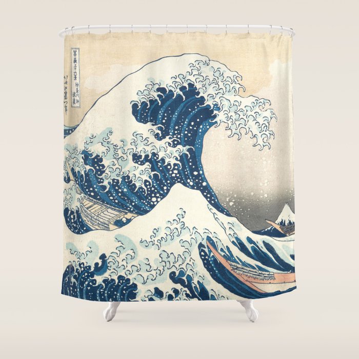 The Great Wave Off Kanagawa by Katsushika Hokusai Thirty Six Views of Mount Fuji - The Great Wave Shower Curtain Gallery Image 1