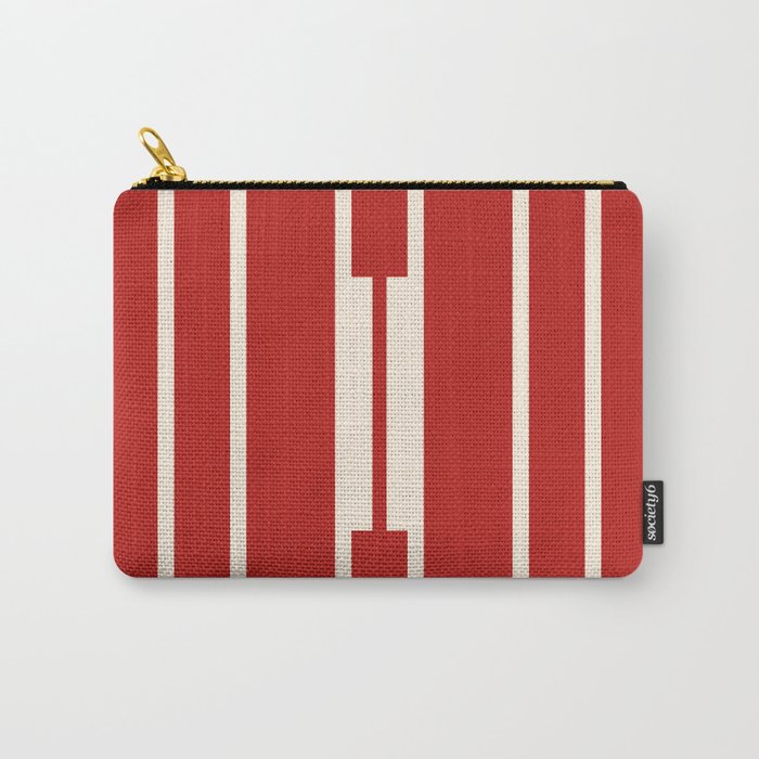 Mid Century Modern Minimalist Geo Chain Geometric Block Stripe Pattern in Red and Cream Carry All Pouch Gallery Image 1