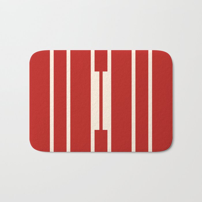 Mid Century Modern Minimalist Geo Chain Geometric Block Stripe Pattern in Red and Cream Bath Mat Gallery Image 1