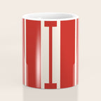 Mid Century Modern Minimalist Geo Chain Geometric Block Stripe Pattern in Red and Cream Coffee Mug Gallery Image 4