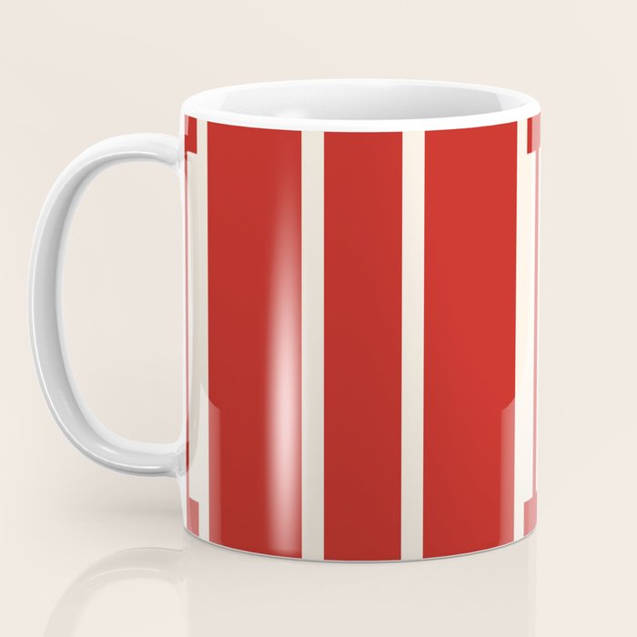 Mid Century Modern Minimalist Geo Chain Geometric Block Stripe Pattern in Red and Cream Coffee Mug Gallery Image 3