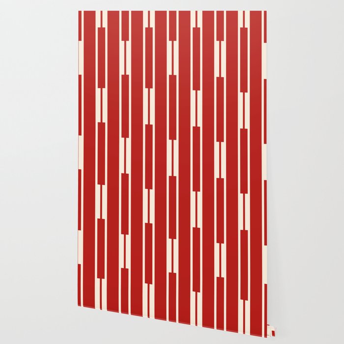 Mid Century Modern Minimalist Geo Chain Geometric Block Stripe Pattern in Red and Cream Wallpaper Gallery Image 2