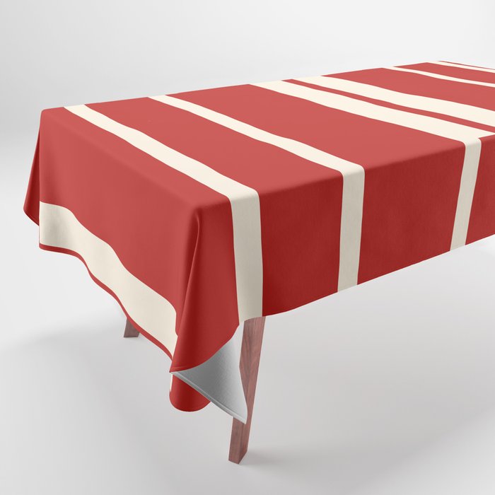 Mid Century Modern Minimalist Geo Chain Geometric Block Stripe Pattern in Red and Cream Tablecloth Gallery Image 1