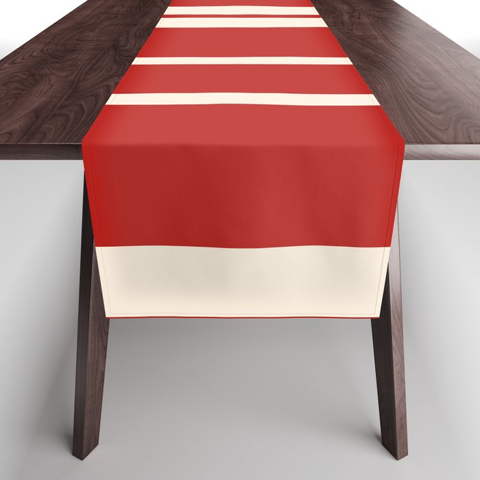Mid Century Modern Minimalist Geo Chain Geometric Block Stripe Pattern in Red and Cream Table Runner Gallery Image 1