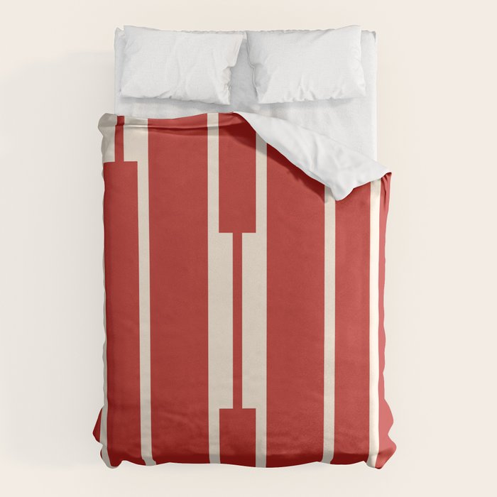 Mid Century Modern Minimalist Geo Chain Geometric Block Stripe Pattern in Red and Cream Duvet Cover Gallery Image 6