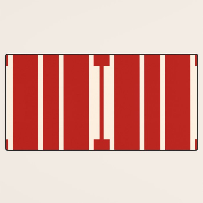 Mid Century Modern Minimalist Geo Chain Geometric Block Stripe Pattern in Red and Cream Desk Mat Gallery Image 3