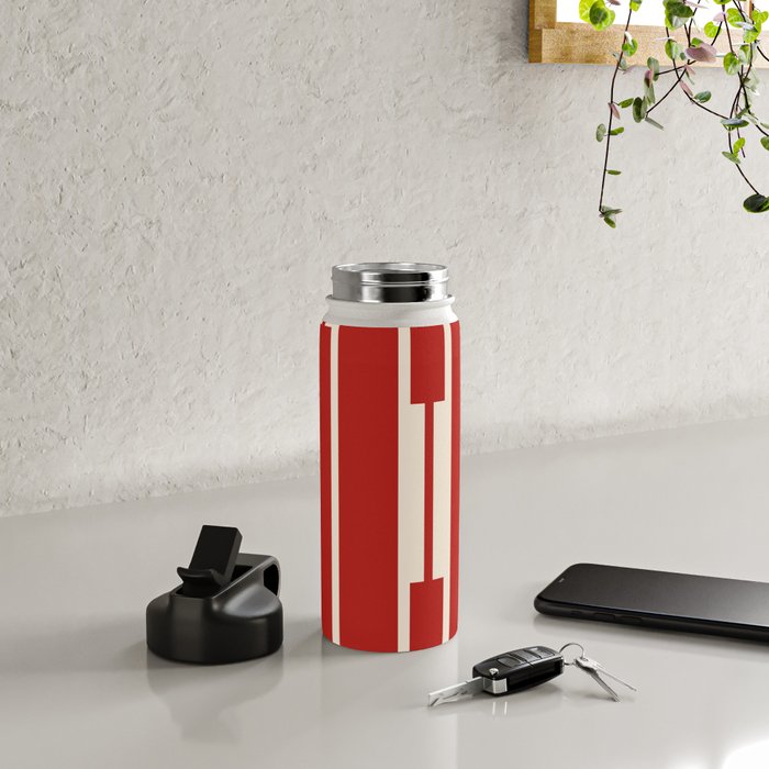 Mid Century Modern Minimalist Geo Chain Geometric Block Stripe Pattern in Red and Cream Water Bottle Gallery Image 4