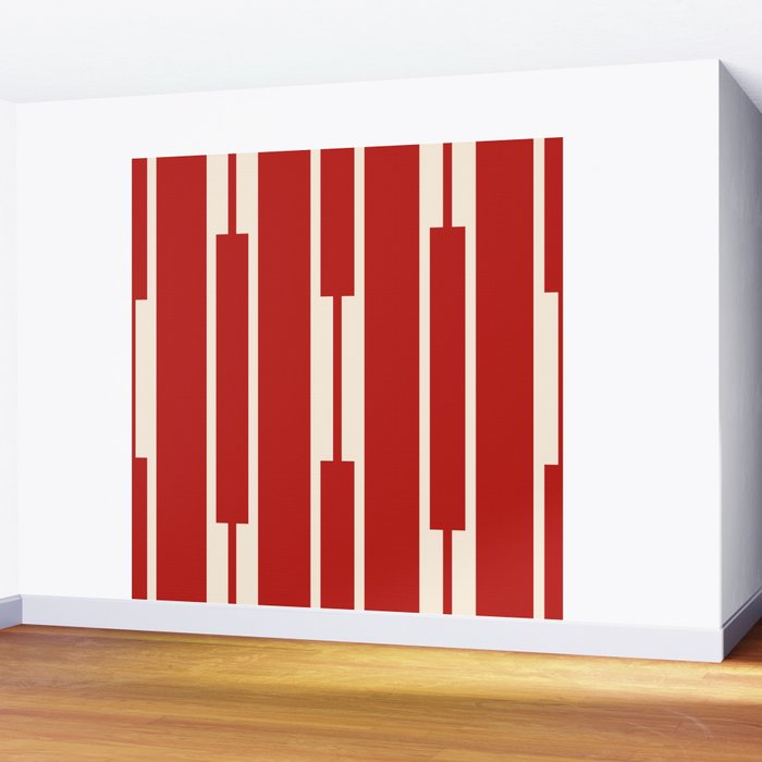 Mid Century Modern Minimalist Geo Chain Geometric Block Stripe Pattern in Red and Cream Wall Mural Gallery Image 2