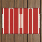 Mid Century Modern Minimalist Geo Chain Geometric Block Stripe Pattern in Red and Cream Outdoor Rug Gallery Image 1
