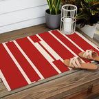 Mid Century Modern Minimalist Geo Chain Geometric Block Stripe Pattern in Red and Cream Outdoor Rug Gallery Image 2