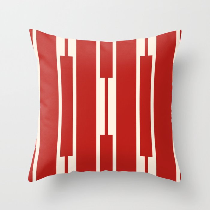 Mid Century Modern Minimalist Geo Chain Geometric Block Stripe Pattern in Red and Cream Throw Pillow Gallery Image 6