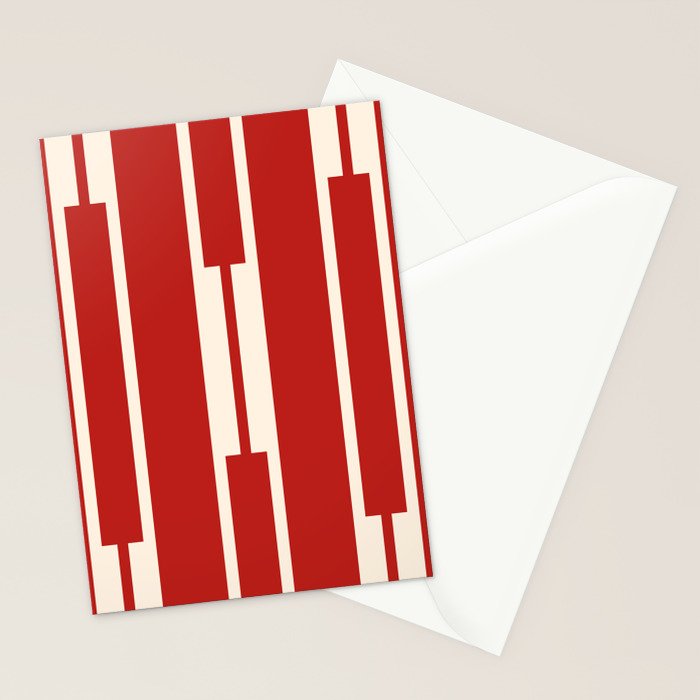 Mid Century Modern Minimalist Geo Chain Geometric Block Stripe Pattern in Red and Cream Stationery Card Gallery Image 2