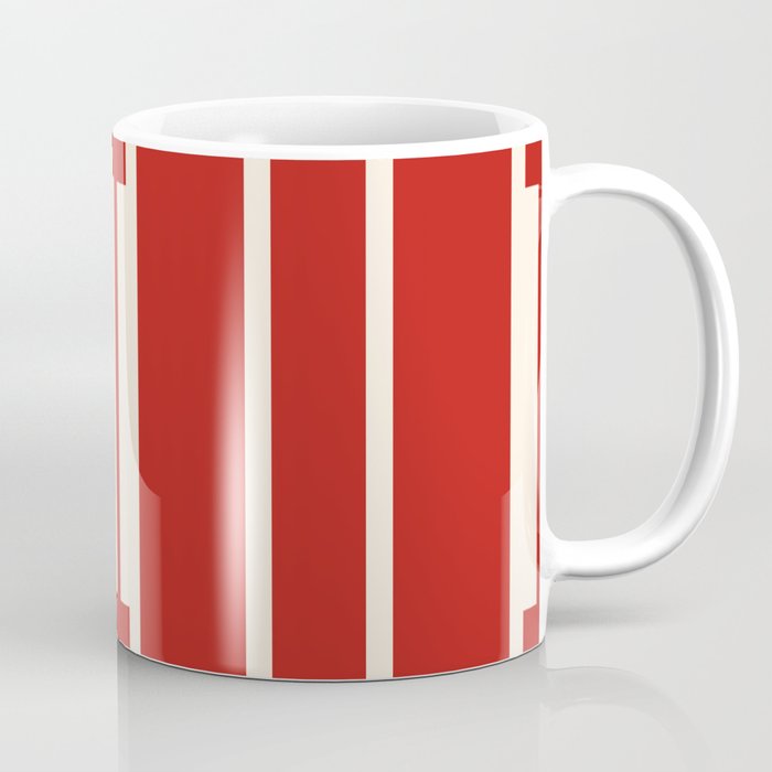 Mid Century Modern Minimalist Geo Chain Geometric Block Stripe Pattern in Red and Cream Coffee Mug Gallery Image 1
