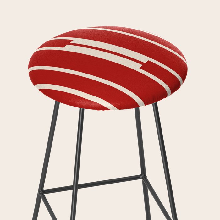 Mid Century Modern Minimalist Geo Chain Geometric Block Stripe Pattern in Red and Cream Stool Gallery Image 2