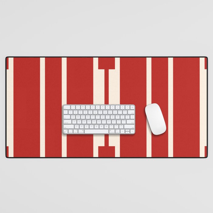 Mid Century Modern Minimalist Geo Chain Geometric Block Stripe Pattern in Red and Cream Desk Mat Gallery Image 1