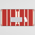 Mid Century Modern Minimalist Geo Chain Geometric Block Stripe Pattern in Red and Cream Desk Mat Gallery Image 1