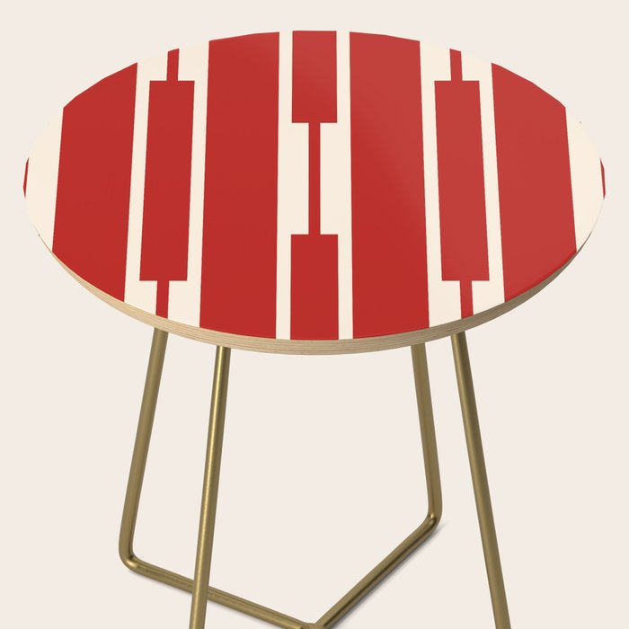 Mid Century Modern Minimalist Geo Chain Geometric Block Stripe Pattern in Red and Cream Side Table Gallery Image 2
