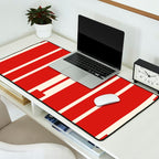 Mid Century Modern Minimalist Geo Chain Geometric Block Stripe Pattern in Red and Cream Desk Mat Gallery Image 2