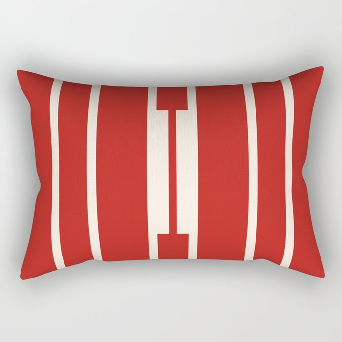 Mid Century Modern Minimalist Geo Chain Geometric Block Stripe Pattern in Red and Cream Rectangular Pillow Gallery Image 2