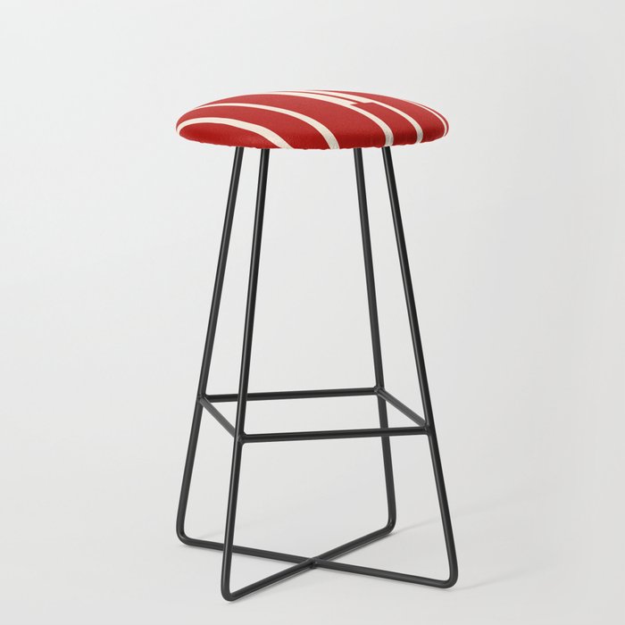 Mid Century Modern Minimalist Geo Chain Geometric Block Stripe Pattern in Red and Cream Stool Gallery Image 1