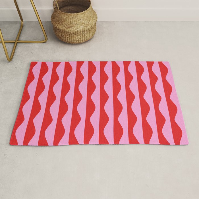 Retro Wavy Lines Pattern in Red & Pink Rug Gallery Image 1