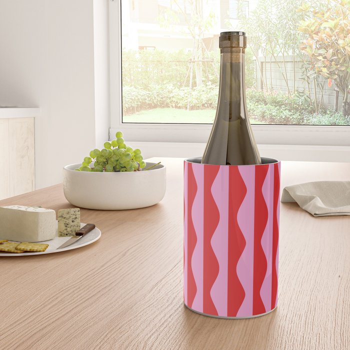 Retro Wavy Lines Pattern in Red & Pink Wine Chiller Gallery Image 4