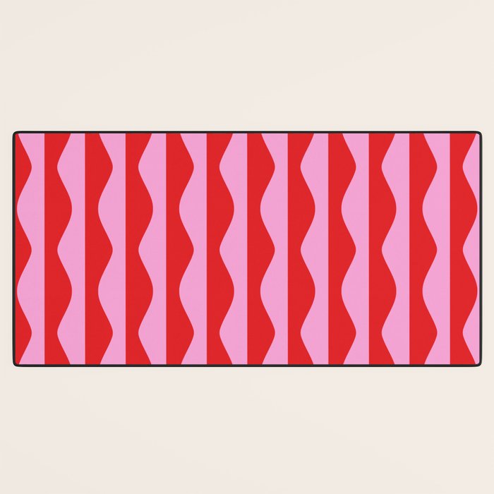 Retro Wavy Lines Pattern in Red & Pink Desk Mat Gallery Image 3