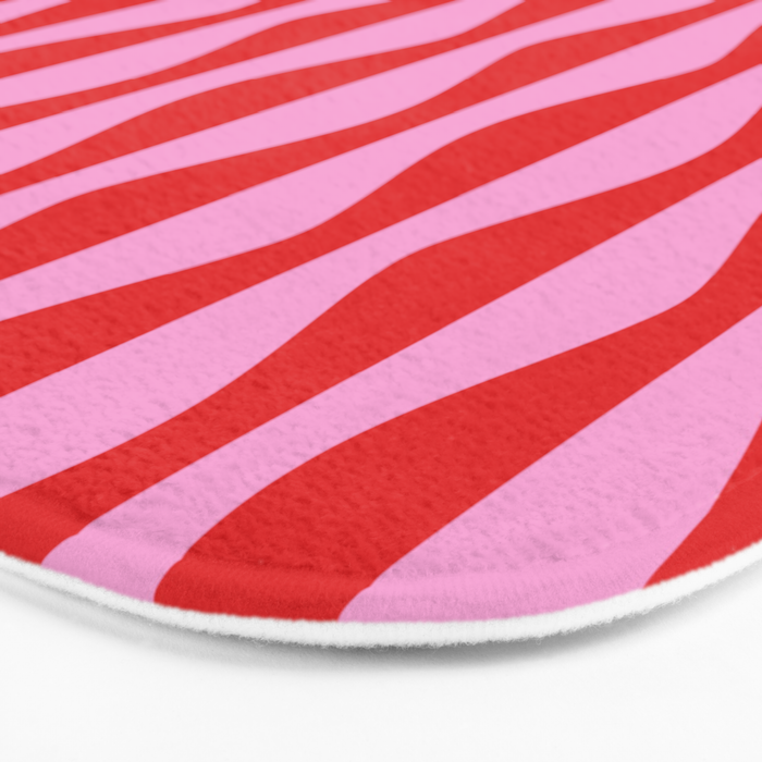 Retro Wavy Lines Pattern in Red & Pink Bath Mat Gallery Image 3