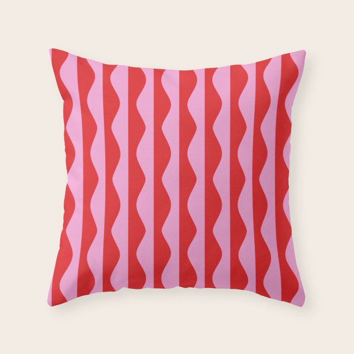 Retro Wavy Lines Pattern in Red & Pink Throw Pillow Gallery Image 6