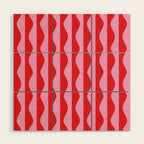 Retro Wavy Lines Pattern in Red & Pink Wood Wall Art Gallery Image 1