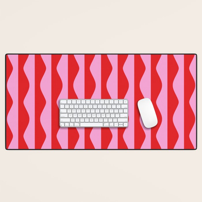 Retro Wavy Lines Pattern in Red & Pink Desk Mat Gallery Image 1