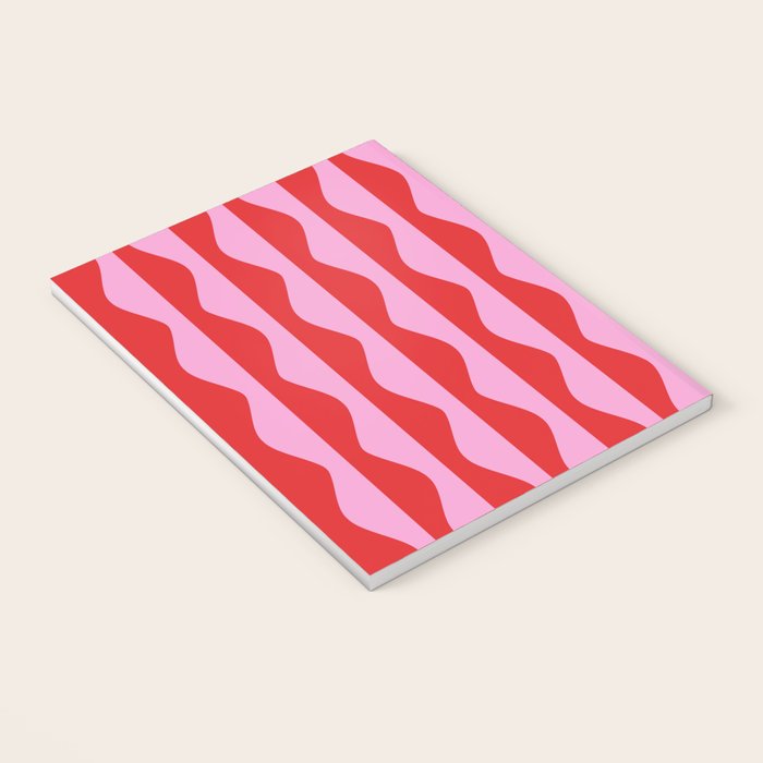 Retro Wavy Lines Pattern in Red & Pink Notebook Gallery Image 3