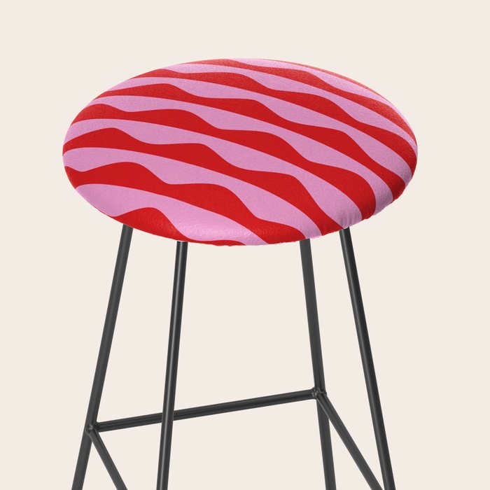 Retro Wavy Lines Pattern in Red & Pink Stool Gallery Image 2