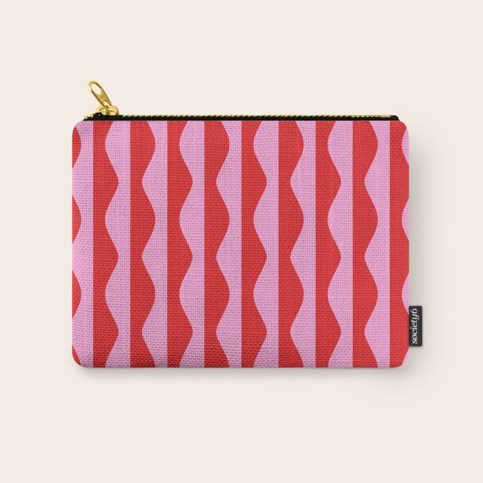 Retro Wavy Lines Pattern in Red & Pink Carry All Pouch Gallery Image 1