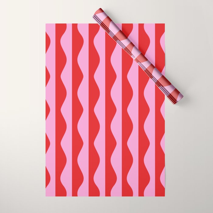 Retro Wavy Lines Pattern in Red & Pink Wrapping Paper Gallery Image 1